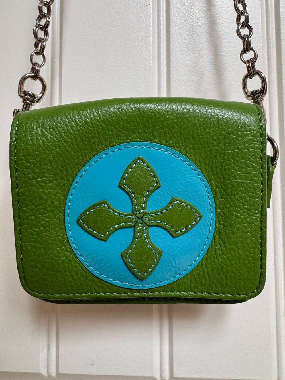 Kate Landry Green Leather Mini Cross Body Bag. 5” by 4” by 3”